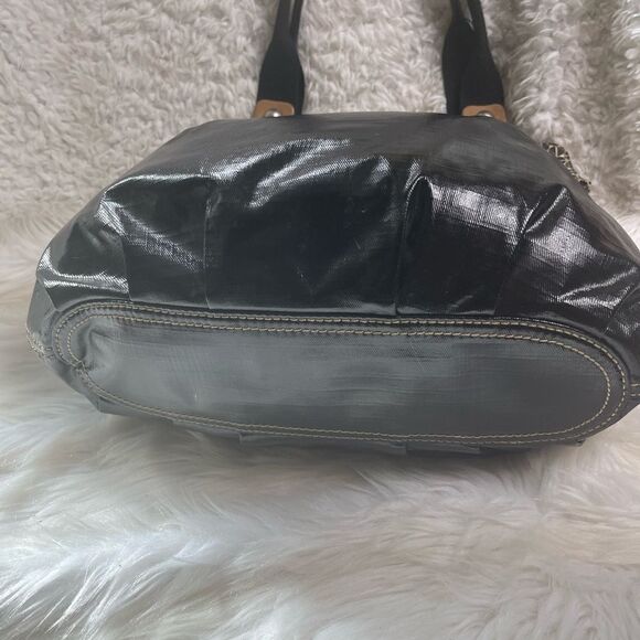 Fossil Key-Per Coated canvas black tan leather trim medium Shoulder . - Picture 6 of 11